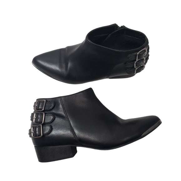 Seychelles Black Leather Pointed Toe Buckle Ankle Booties Size 6 - Picture 2 of 14